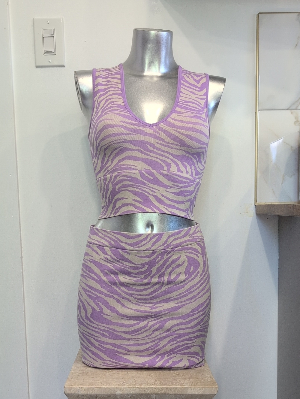 Primark Purple & Creme Zebra-Print Knit 2 Piece Set